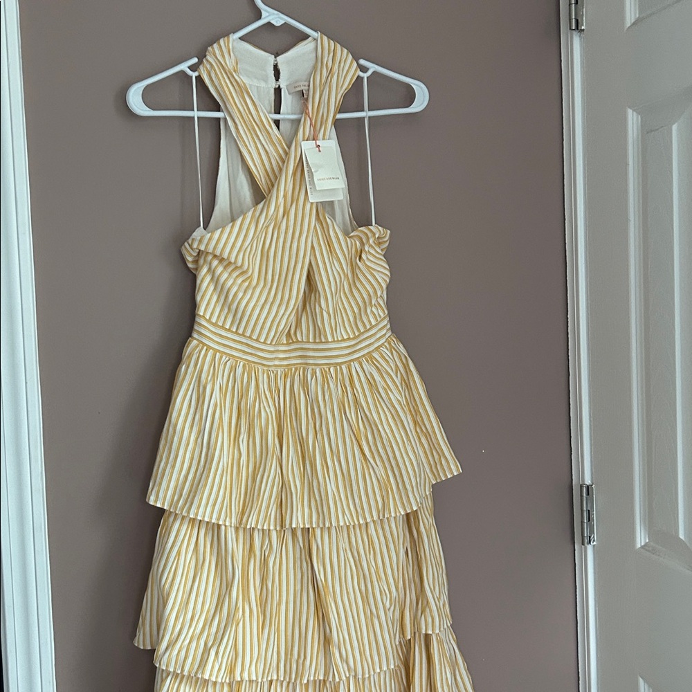 NWT Skies are Blue Yellow Stripes Tiered Halter Maxi Dress Size Small - Picture 11 of 15